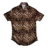 Camisa Buchona Manga Corta Hombre, Animal Print, Leopardo