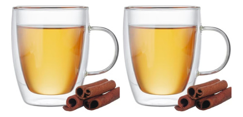 Tazas / Tazon De Café Infusiones Doble Pared Vidrio 414ml X2