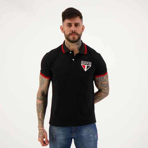 Polo São Paulo Stripe Preta E Vermelha