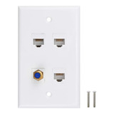 Placa De Pared Con 4 Puertos Coaxial Tipo F + Ethernet Cat6