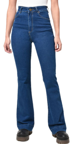 Jeans Oxford Mujer Plac Azul Clasico Tiro Alto Denim Rígido