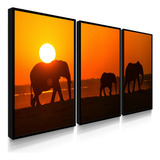 Quadro Decorativo Sala Quarto Elefantes Abstrato Sol Trio