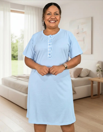 Camisola Plus Size Senhora Manga Curta Botões Malha 100.64 | MercadoLivre