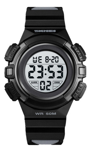 Reloj Niño Skmei 1559 Digital Alarma Fecha Cronometro Color De La Malla Negro Color Del Fondo Blanco