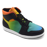 Tenis Negro Arcoiris Pride Colores Bota Hi Top