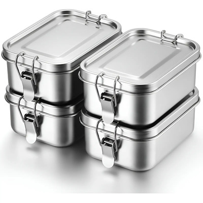 4 Caja Almuerzo Metálicas Caja 850 Ml Bento Acero Inoxidable