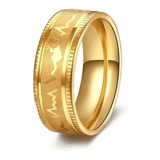 Anillo Acero Inoxidable Argolla Color Oro Cardiograma Mujer