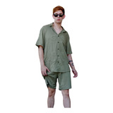 Conjunto Playero De Lino Camisa Y Short Hombre S Al Xxl