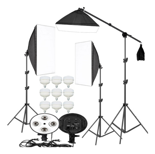 Kit Iluminação Bivolt 3 Softbox 50x70 Girafa Tripés C/ Nf