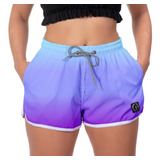 Short Feminino Praia W2 Degrade Azul Roxo Casual Academia