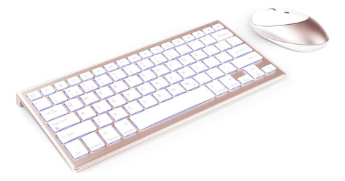 Combo Teclado Y Mouse Inalambrico Rosa Dorado Y Blanco