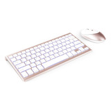 Combo Teclado Y Mouse Inalambrico Rosa Dorado Y Blanco