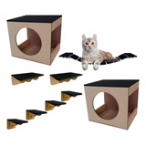 Playground 9 Peças Em Madeira Mdf Para Gatos 2 Nichos Bola