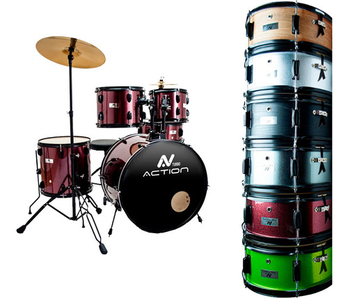 Bateria Acústica New Turbo Action Bumbo 20 Completa Cores