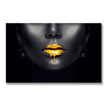 Cuadro Canvas Mujer Labios Golden Lips Arte Moderno Dorado