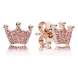 Aretes Pendientes Pandora Rose Corona Oro Rosa Brillantes