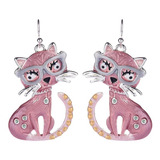 Aretes Artesanales Esmaltados Gato Con Lentes Hipster