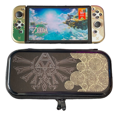 Protector Zelda Tears Nintendo Switch Oled Estuche Negro Oro