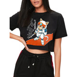 Playera Crop Top Gato Samurai Cats Anime Retro1