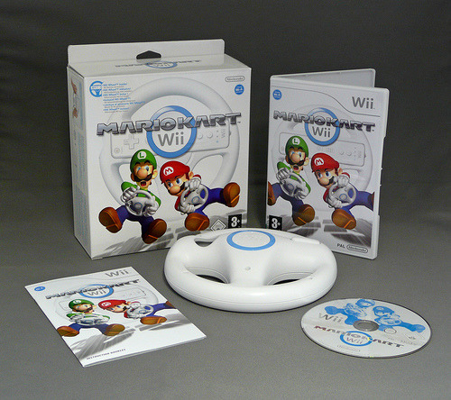 Wii Mario Kart Box Set Volante + Juego Inmaculado! 