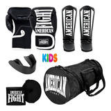 Kit Muay Thai Luva Caneleira Bolsa Ba Americanfight Infantil