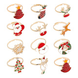 Anillos De Navidad Esmaltados Ajustables, 12 Unidades