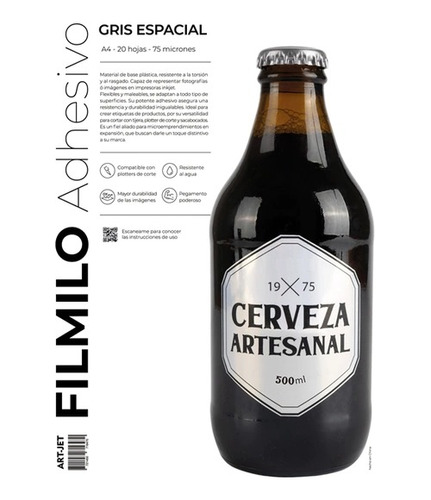 Filmilo Adhesivo - Gris Espacial - Art Jet® - 20 Hojas - A4