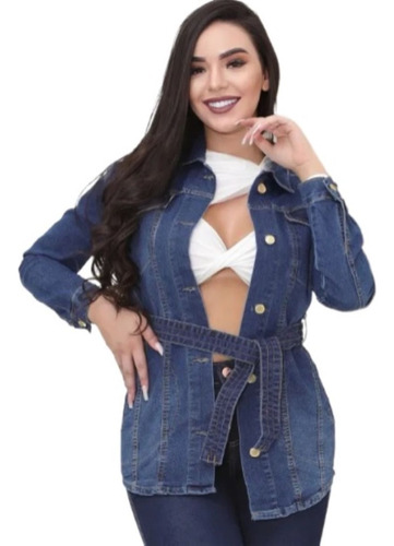 Camisão Jeans Moda Blogueira Feminina Com Alça Na Cintura