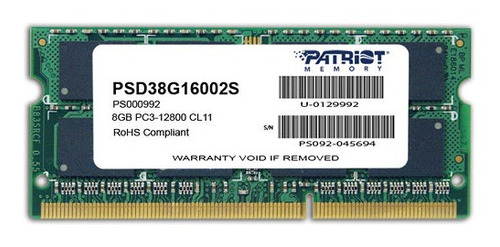 Patriot Signature Series 8gb Ddr3 Pc3-12800 1600 Mhz Sodimm