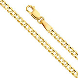 Collar De Cadena Cubana De Oro Amarillo Sólido De 14k Con Ci