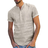 Camisa De Manga Corta Elástica De Lino Para Hombre