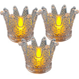Conjunto De 3 Velas Com Coroa De Cristal Decorativa Led Ligh