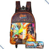 Mochila Rodinhas Naruto Shippuden Com Estojo Volta Às Aulas Cor Água