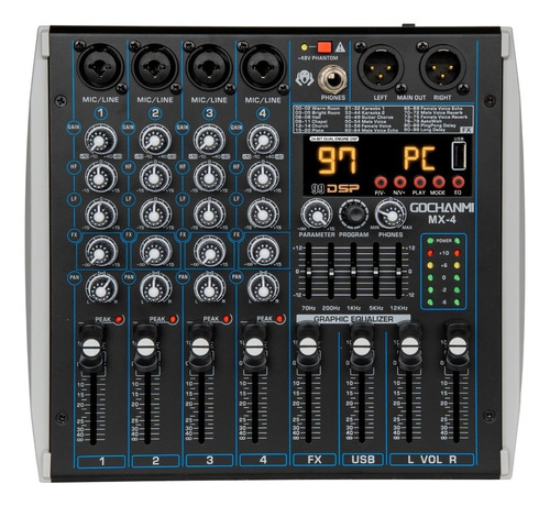 Mezcladora Gochanmi Mx4 Audio 4 Canales Mixer 99 Efectos Dsp