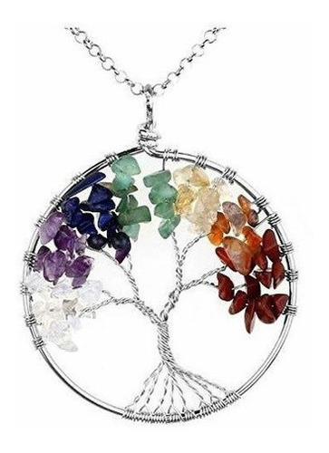 Cuarzo Cristal Árbol De La Vida Collar 7 Chakras Colgante