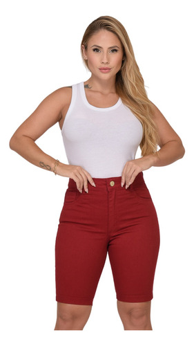 Bermuda Feminina Meia Coxa Jeans Sarja Colorida Com Elastano