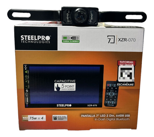 Estéreo Pantalla 7 Steelpro + Cámara De Reversa Porta Placa