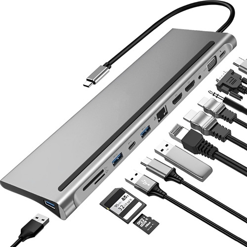 Dockstation Hub 12 Em 1 Usb C 2x Hdmi 4k Para Macbook Dell