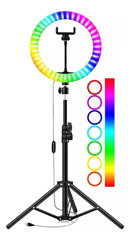 Aro De Luz Rgb Multicolor De 26cm Y Trípode 2.1m