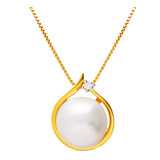 Dije De Oro Amarillo 14k Con Cadena 2pts De Diamante Y Perla