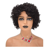 Peluca De Pelo Corto Negro Afro Cabello Humano Con Flequillo