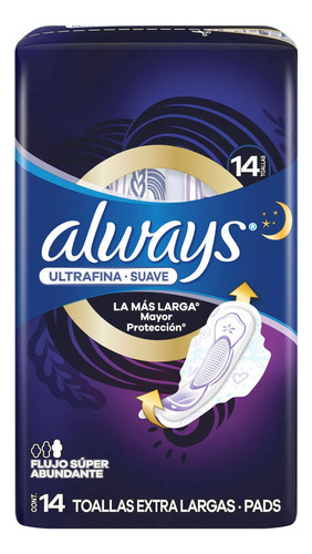 Toallas Femeninas Always Ultrafina Suave, Extra Largas 14un