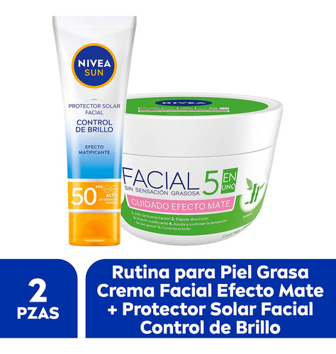 Rutina Skin Care Nivea Piel Grasa - Crema + Protector Solar