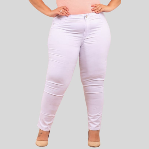 Calca Branca Feminina Plus Size Cintura Alta C Lycra Strech