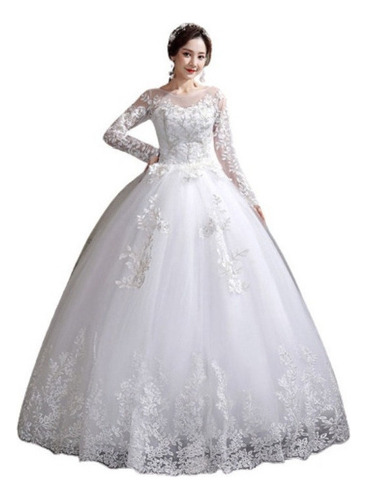 2023 Novo Vestido Noiva Branco Mangas Compridas Decote Em V