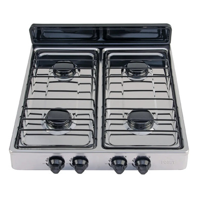 Parrilla de gas LP Foset 4 quemadores con encendido manual, acero inoxidable y válvula de seguridad – Ideal para hogar o comercio Modelo PAGA-4X Color Gris | Envío gratis