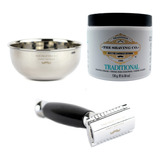 The Shaving Co Kit Crema Afeitar Menta Rastrillo Negro Bowl