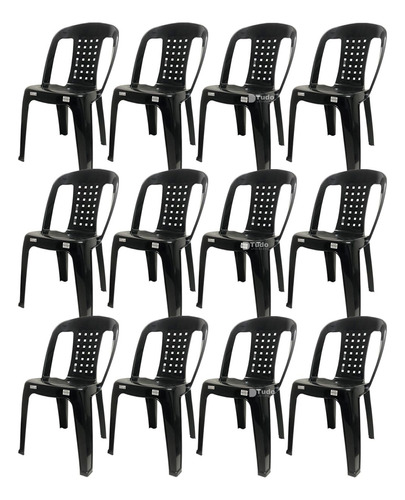 Kit 12 Cadeiras Plástica Bistrô Resistente P/até 182kg Preta