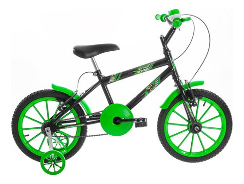 Bicicleta  Infantil Ultra Bikes Bike Ultra Kids Aro 16 1v Freios V-brake Cor Preto/verde Com Rodas De Treinamento