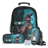 Kit Escolar Infantil Mochila De Rodinhas Dinossauro T-rex G